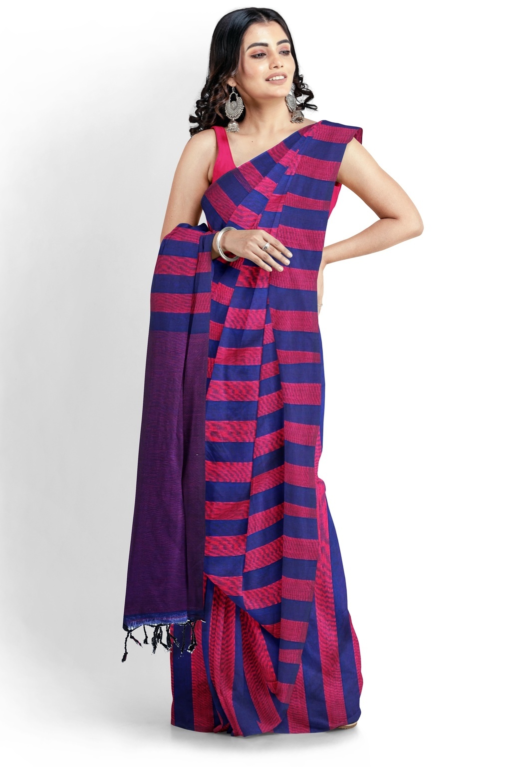 Maroon Blue Pure Cotton Tejal Hand Loom Saree (1198)